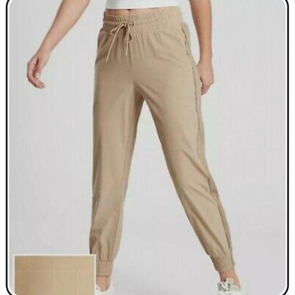 Athleta Brooklyn Textured Jogger Pants Silt Taupe Khaki Tan Women's Size 20 - Picture 2 of 15